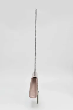 Blush croc-embossed leather Kate tassel chain bag with silver-tone metallic hardware