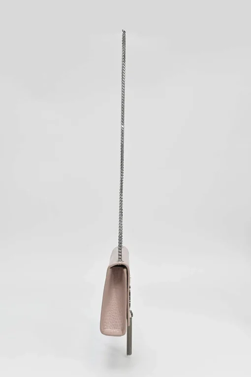 Blush croc-embossed leather Kate tassel chain bag with silver-tone metallic hardware