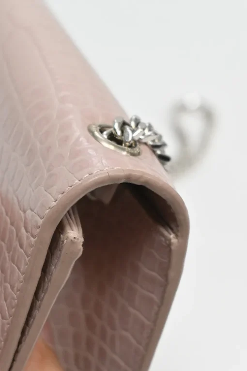 Blush croc-embossed leather Kate tassel chain bag with silver-tone metallic hardware