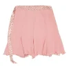 Blush draped crinkle silk handkerchief tie-waist mini skirt with grommet-embellished satin waistband