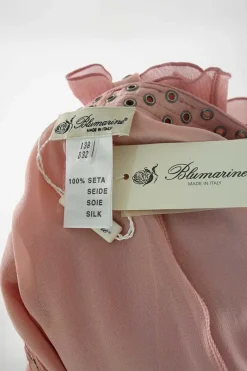 Blush draped crinkle silk handkerchief tie-waist mini skirt with grommet-embellished satin waistband