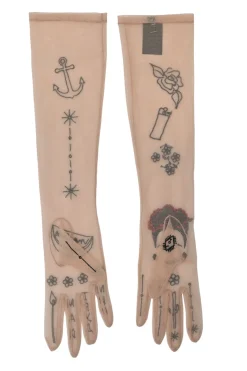 Blush embroidered polyester-blend tulle mesh Frida Kahlo opera gloves