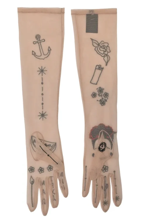 Blush embroidered polyester-blend tulle mesh Frida Kahlo opera gloves
