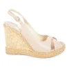 Blush leather and cork slingback  criss cross wedge Amely sandals with adjustable buckle ankle strap