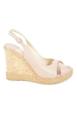 Blush leather and cork slingback  criss cross wedge Amely sandals with adjustable buckle ankle strap