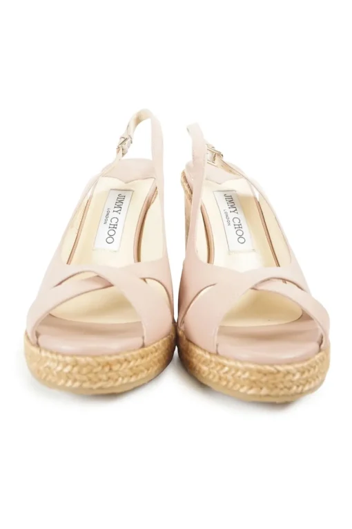 Blush leather and cork slingback  criss cross wedge Amely sandals with adjustable buckle ankle strap