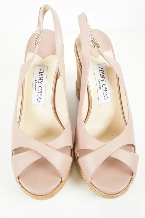Blush leather and cork slingback  criss cross wedge Amely sandals with adjustable buckle ankle strap