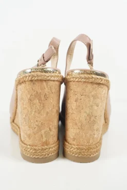 Blush leather and cork slingback  criss cross wedge Amely sandals with adjustable buckle ankle strap