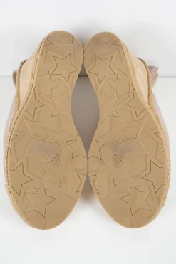 Blush leather and cork slingback  criss cross wedge Amely sandals with adjustable buckle ankle strap
