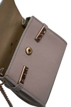 Blush leather macro bag key chain with rose gold metal chain and clipper