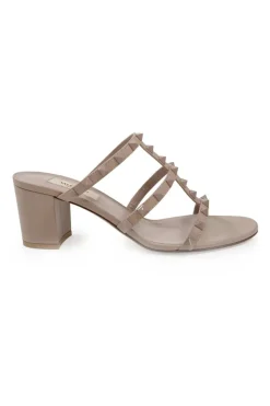 Blush leather Rockstud mule sandals