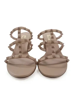 Blush leather Rockstud mule sandals