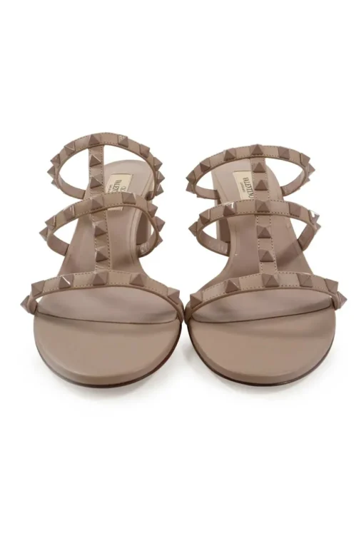 Blush leather Rockstud mule sandals