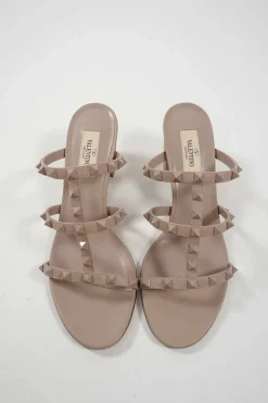 Blush leather Rockstud mule sandals