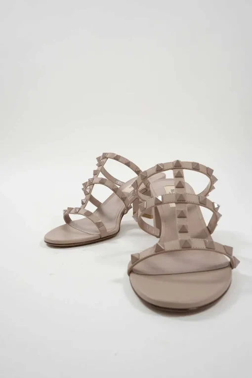 Blush leather Rockstud mule sandals
