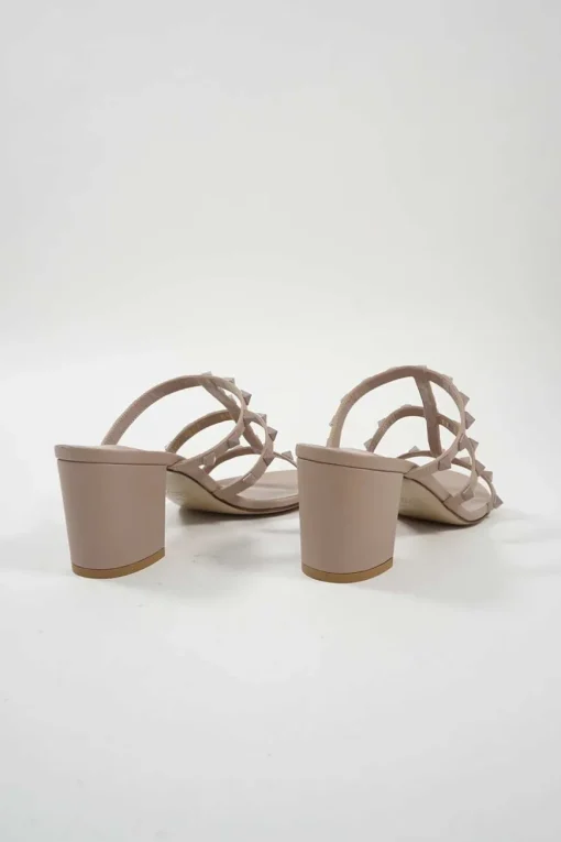 Blush leather Rockstud mule sandals