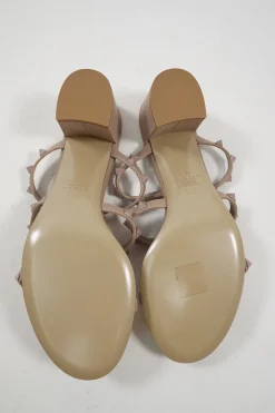 Blush leather Rockstud mule sandals