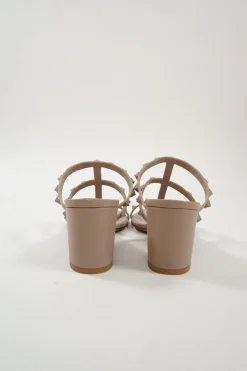 Blush leather Rockstud mule sandals