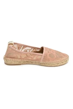 Blush logo canvas and lace Woody slip-on espadrilles
