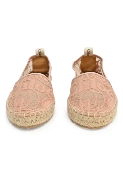 Blush logo canvas and lace Woody slip-on espadrilles