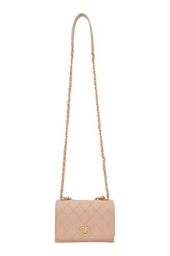 Blush matelassé calfskin mini pearl chain flap bag