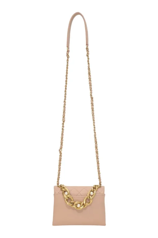Blush matelassé calfskin mini pearl chain flap bag