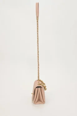 Blush matelassé calfskin mini pearl chain flap bag