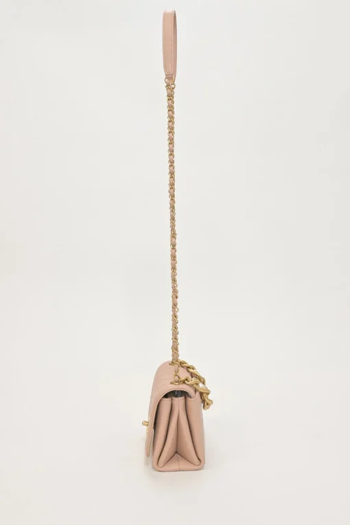Blush matelassé calfskin mini pearl chain flap bag
