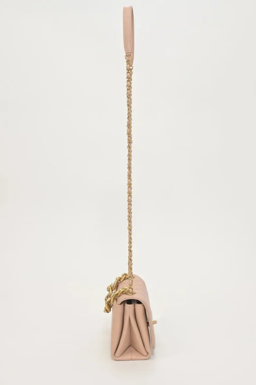 Blush matelassé calfskin mini pearl chain flap bag