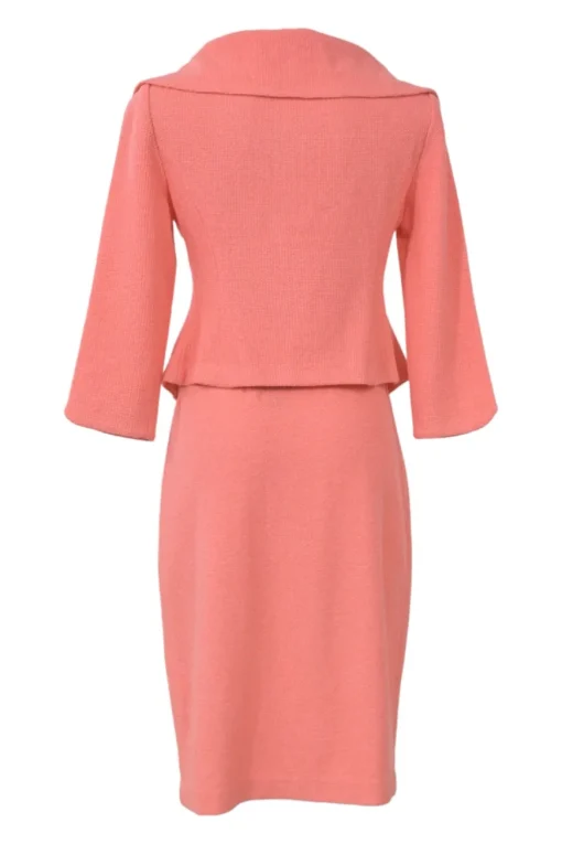 Blush metallic bouclé knit single breasted portrait collar crop tailored jacket and pencil skirt suit set