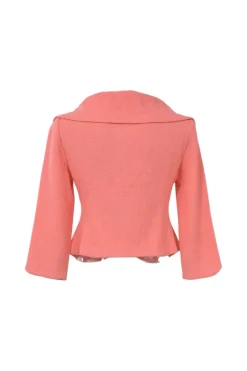 Blush metallic bouclé knit single breasted portrait collar crop tailored jacket and pencil skirt suit set