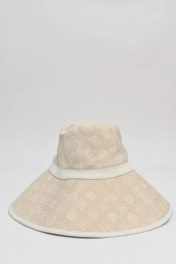 Blush monogram canvas wide-brim cloche bucket hat