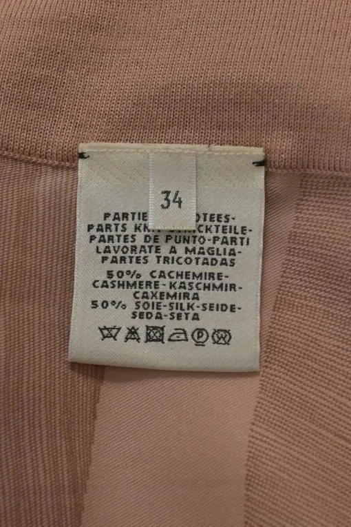 Blush paneled cashmere-silk blend interlock knit robe-style long cardigan featuring 'Planche d'Étude pour une Parure de Gala' foulard inserts