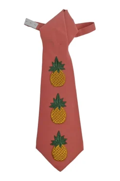 Blush pineapple-embroidered silk tie