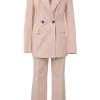 Blush polyester-blend double breasted peak lapel tailored jacket and wide-leg trouser two-piece suit set