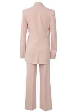 Blush polyester-blend double breasted peak lapel tailored jacket and wide-leg trouser two-piece suit set