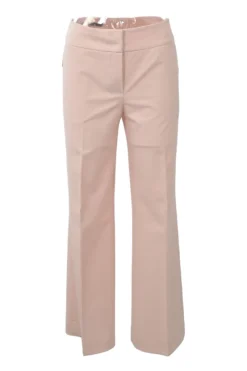 Blush polyester-blend double breasted peak lapel tailored jacket and wide-leg trouser two-piece suit set
