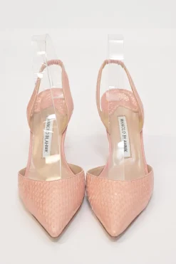 Blush python skin Carolyne 85 pointed-toe slingback pumps