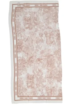 Blush semi-sheer cotton gauze square scarf featuring Chez Moi Toile de Jouy motif