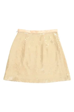 Blush sequined polyamide pull-on mini skirt with bow-embellished waistband