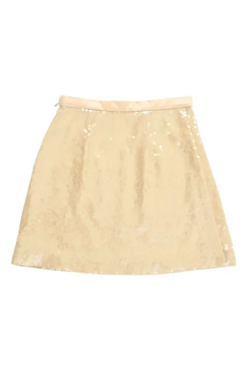 Blush sequined polyamide pull-on mini skirt with bow-embellished waistband