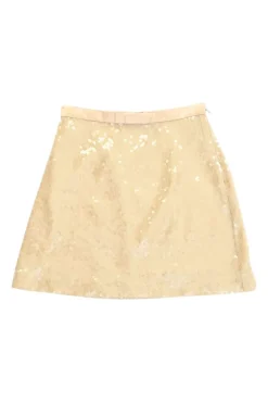 Blush sequined polyamide pull-on mini skirt with bow-embellished waistband