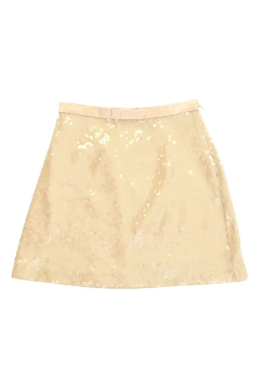 Blush sequined polyamide pull-on mini skirt with bow-embellished waistband