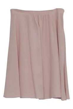 Blush silk chiffon pull-on A-line knee-length skirt with elasticated waistband
