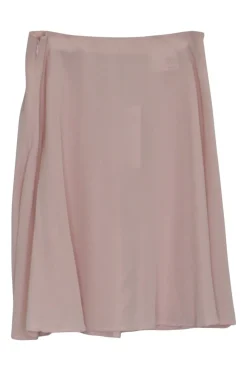 Blush silk chiffon pull-on A-line knee-length skirt with elasticated waistband
