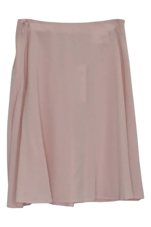 Blush silk chiffon pull-on A-line knee-length skirt with elasticated waistband