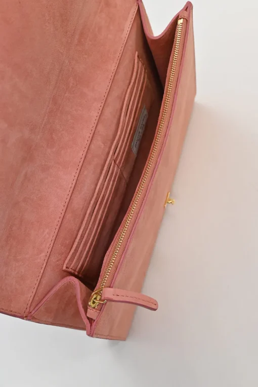 Blush suede envelope clutch