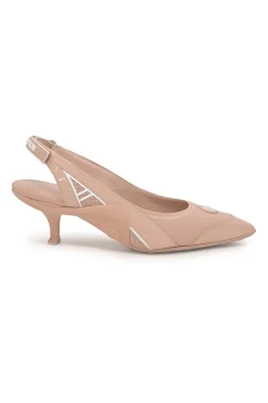 Blush technical fabric and patent leather Archlight pointed-toe slingback court pumps