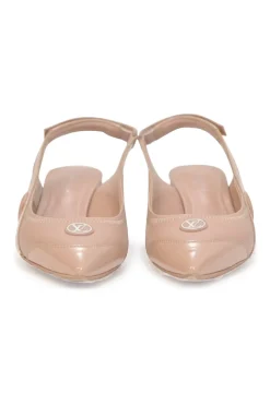 Blush technical fabric and patent leather Archlight pointed-toe slingback court pumps