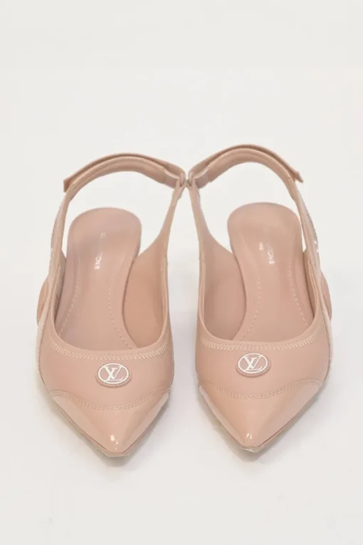 Blush technical fabric and patent leather Archlight pointed-toe slingback court pumps